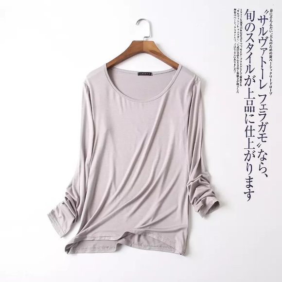 Basic top shirt long sleeve women light gray - Picture 2 of 3